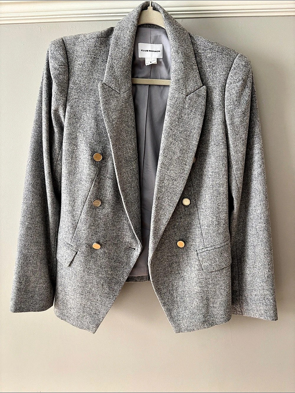 Club Monaco Gray Wool Blend Double-Breasted Blazer Like New